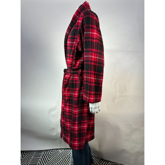 VTG 80s Fruit Of The Loom Mens Sleepwear Robe OS Red & Black Plaid 100% Polyeste - Picture 10 of 16